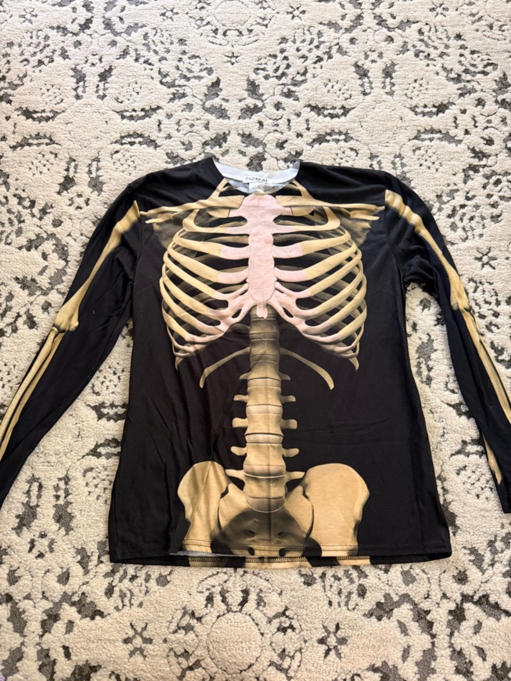 Men's Black Long-Sleeve Skeleton Print Tee